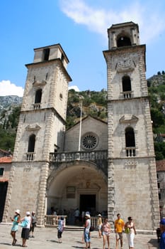 KOTOR, MONTENEGRO, JULY 31ST 2012: The old cathedral of Saint Tripun in Kotor, Montenegro. Photo taken on: July 31st, 2012.