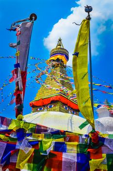 Bouddhanath stupa with buddhist flags foreground, Kathmandu, Nepal