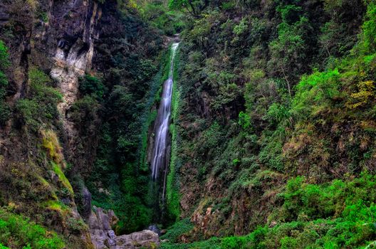 Deep forest beautiful waterfall landscape view, Nepal