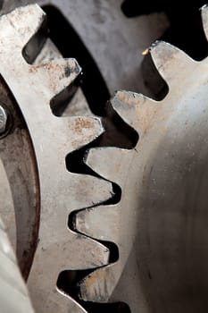 two metal gearwheels in closeup