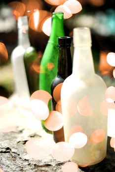 alcohol bottles at nightclub with abstract lights