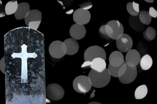 spooky headstone from graveyard on abstract background for halloween 