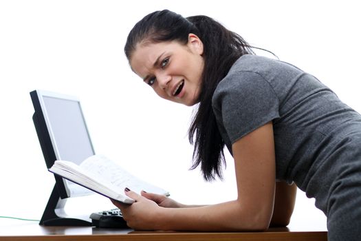 young woman and office computer