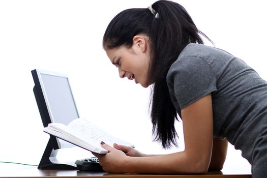 young woman and office computer