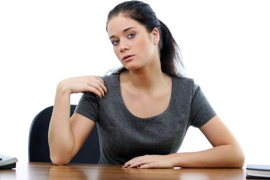 young woman and office computer