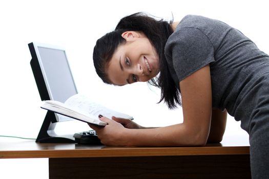 young woman and office computer