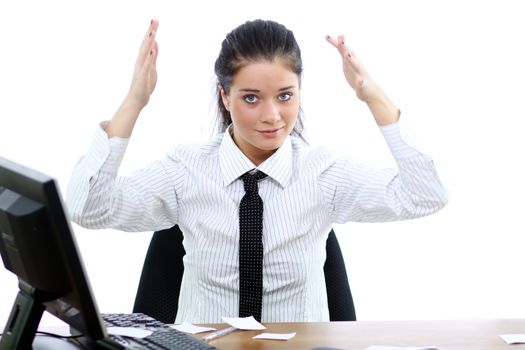 young woman and office computer