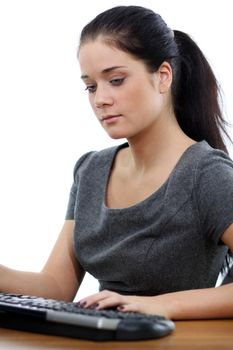 young woman and office computer