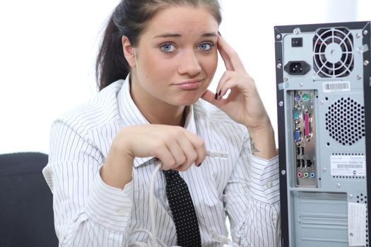 young woman and office computer