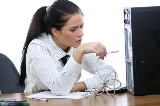 young woman and office computer