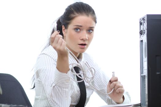 young woman and office computer