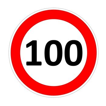 100 speed limitation road sign in white background