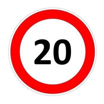 20 speed limitation road sign in white background