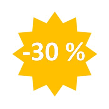 30 percent sale gold star icon in white background