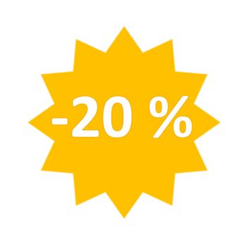 20 percent sale gold star icon in white background