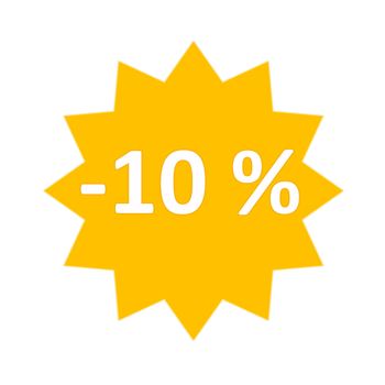 10 percent sale gold star icon in white background