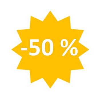 50 percent sale gold star icon in white background