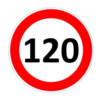 120 speed limitation road sign in white background