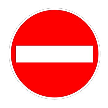Red no entry sign isolated in white background