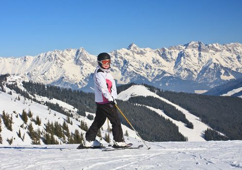 Skier on the slope ski resort  Zell am See, Austrian 