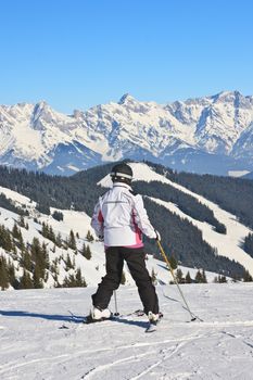 Skier on the slope ski resort  Zell am See, Austrian 