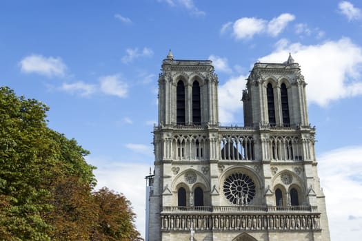 Notre Dame de Paris cathedral at late summer