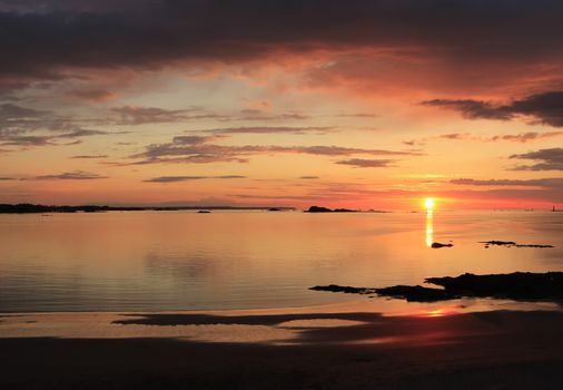 Beautiful sunset on the beach, northern France