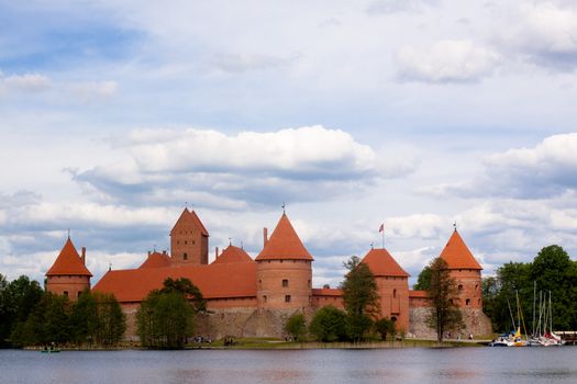 A landscape with lake and Trakaj castle in Lithuania
