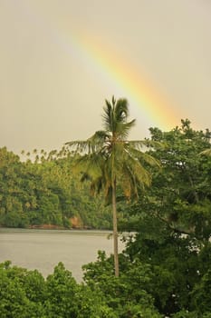 Rainbow over hills of Samana, Dominican Republic