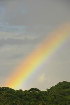 Colorful rainbow over green hill