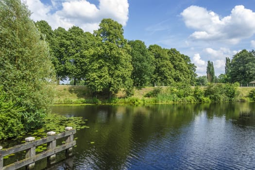 Dutch Summer Landscape with green trees and blue sky