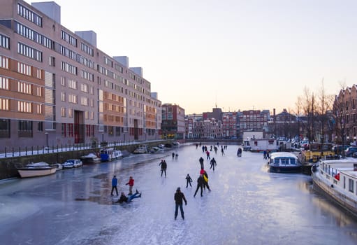 Ice skating on the canals in Amsterdam