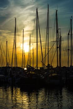 sunset over the marina with boats