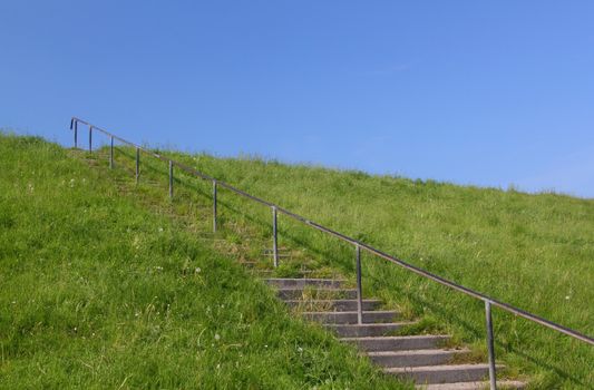 stairs on levee and blue sky