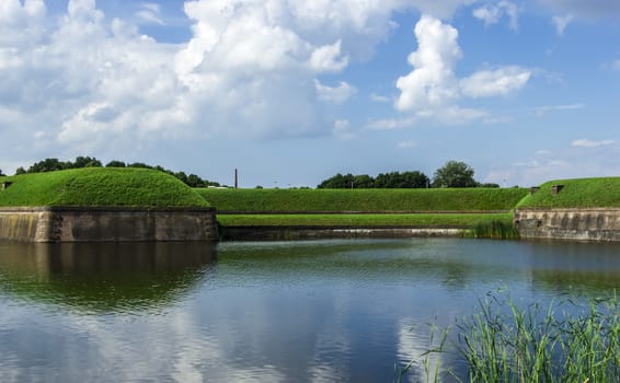 Summer landscape at the medieval fort of Naarden in the Netherlands