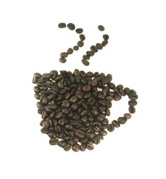A cup of coffee made from beans isolated on white background