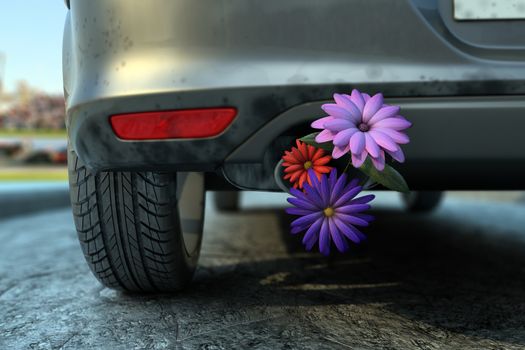ecologic fuel concept with flowers and auto