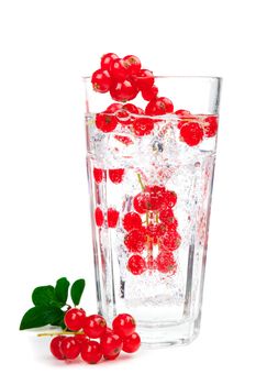 cocktail with ice and berry, isolated on white background