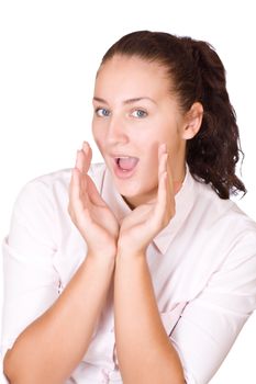 Young businesswoman making an announcement or telling a secret