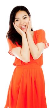 Attractive asian girl in her twenties isolated on a plein background shot in a studio