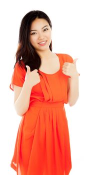 Attractive asian girl in her twenties isolated on a plein background shot in a studio