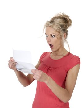 surprised woman gets letter with bad news