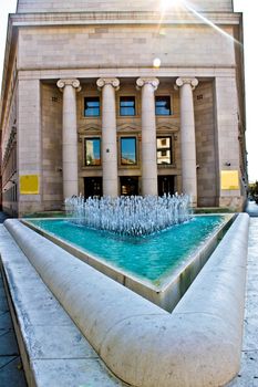 Croatian national bank building and fountain, City of Zagreb, Croatia