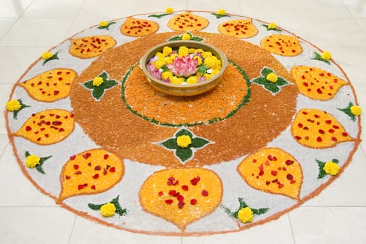 Indian flower and sand decoration for a festival