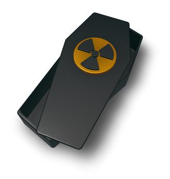 coffin with nuclear symbol on white background - 3d illustration