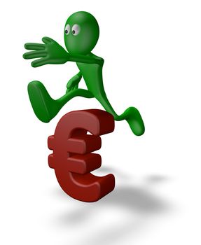 green guy jumps over euro symbol - 3d illustration
