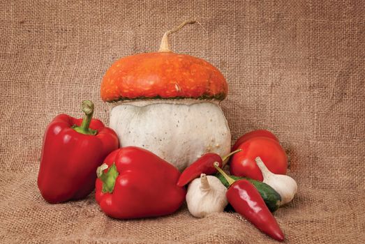 vegetables background chilli, garlic,  paprika, bell pepper,  pumpkin,  tomato,