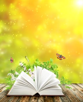 Book of nature on green background
