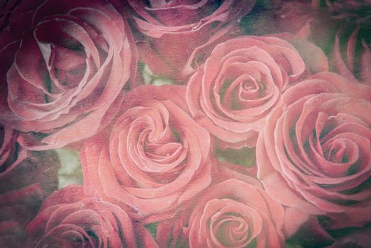  vintage Grunge paper background with bright red roses
