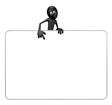 black guy and blank white sign - 3d illustration